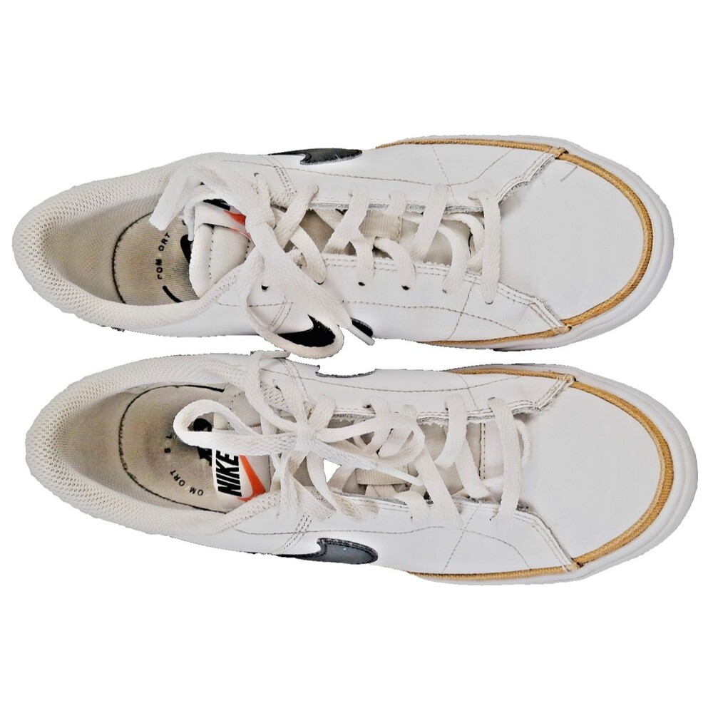 Nike Kids Court Style Sneakers White Black Swoosh Gum Sole Casual Shoes Size 6Y - Picture 12 of 12